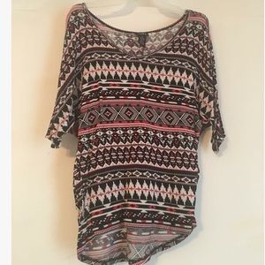 Red, black, white, loose Aztec blouse